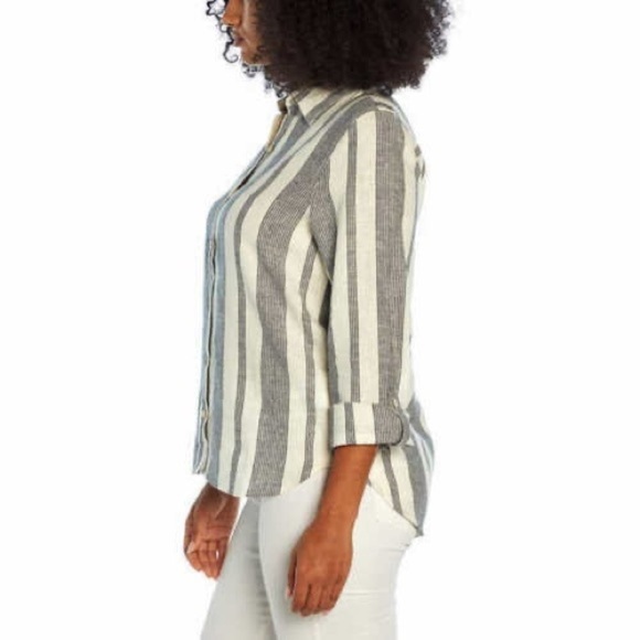 ⭐️Orvis LadiesLong Sleeve Linen Blend Top, Island Stripe Navy/White,Size X-Large - Picture 10 of 12